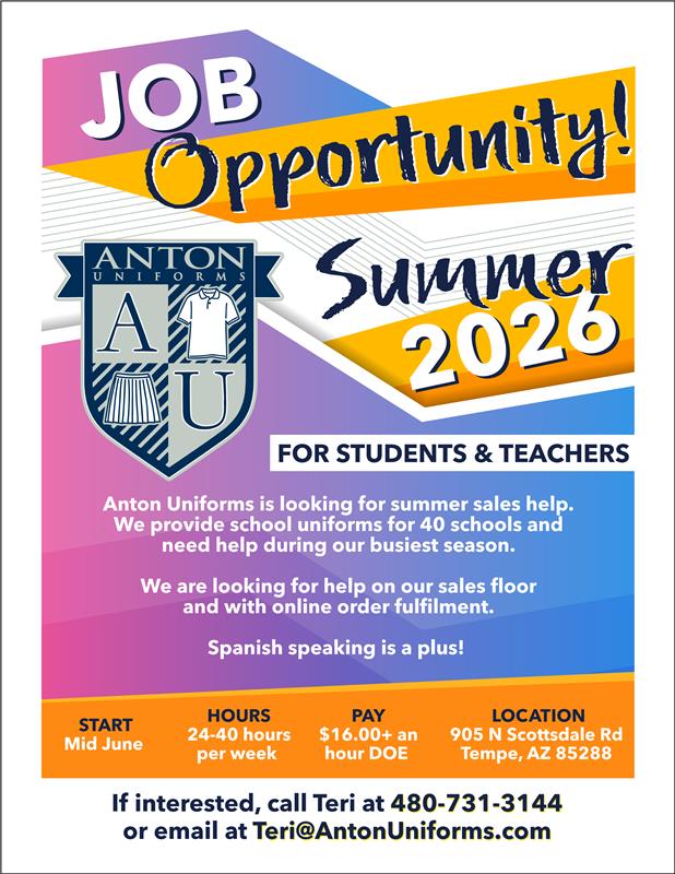 Anton Uniforms Summer Job