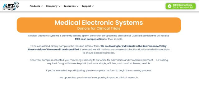 $100 - Sperm Sample Needed for Validation Study l ($100 per donation)